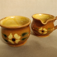 gammel keramik brunt sukker fløde sæt med blomster Ærøbo lertøj